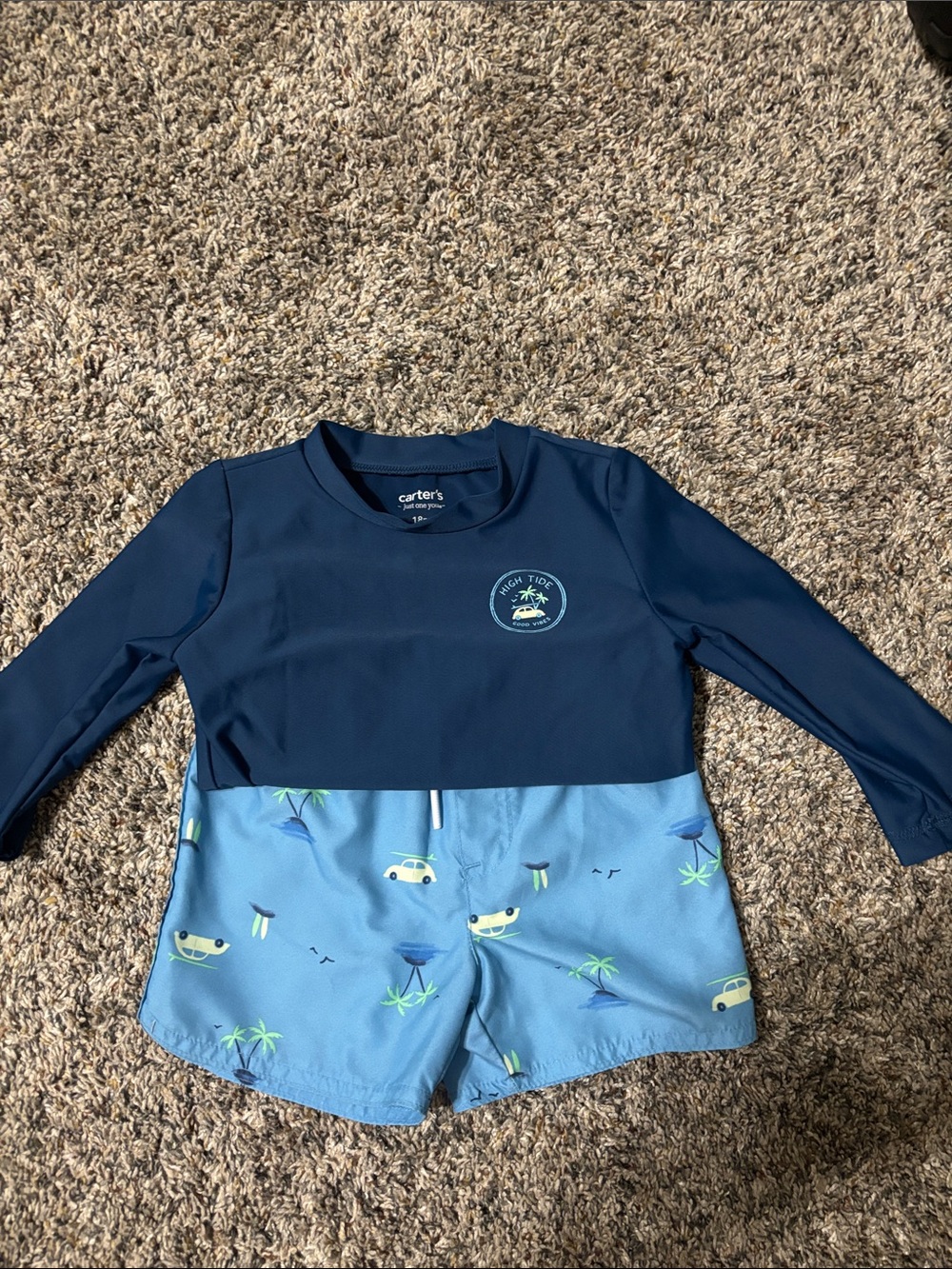 Toddler Boy Carter's Navy and Light Blue Two-Piece Rash Guard Swim Set